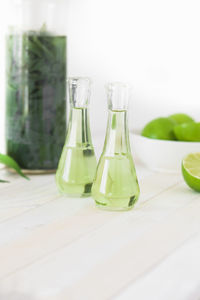 Close-up of drink in glass jar on table