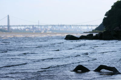 Suspension bridge over river