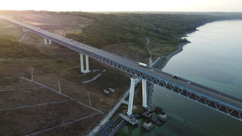 High angle view of bridge over river against sky