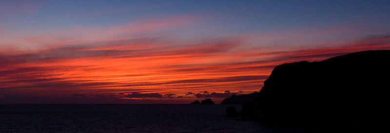 Scenic view of sea against orange sky