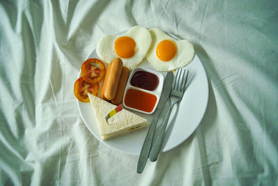 High angle view of breakfast on table