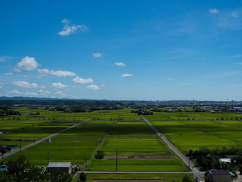 High angle view of agricultural field against sky