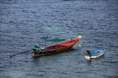 High angle view of sailboat in sea