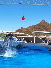 View of swimming pool in sea