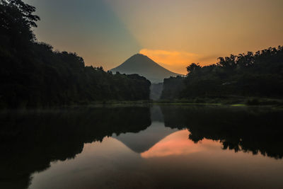 Scenic view of lake against sky during sunset