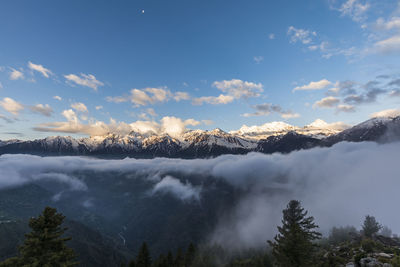 Scenic view of snowcapped mountains against sky