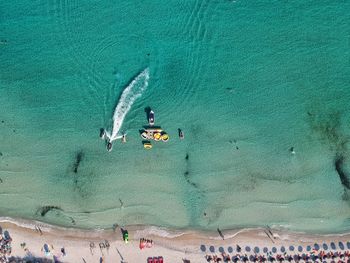 High angle view of boats on sea