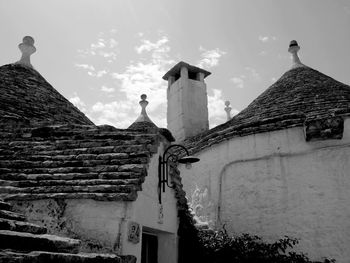 Low angle view of house roof against sky