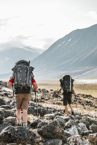 Rear view of backpackers in akshayak pass