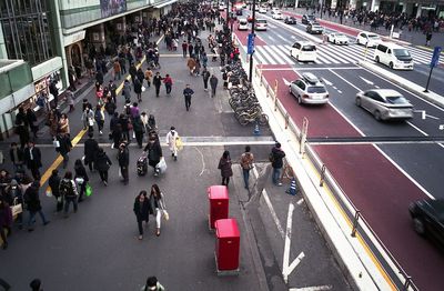 High angle view of crowd on city street