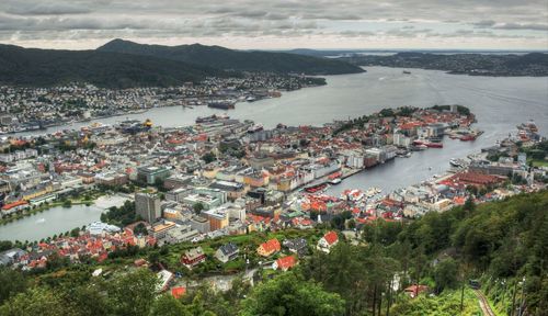 High angle view of city at waterfront