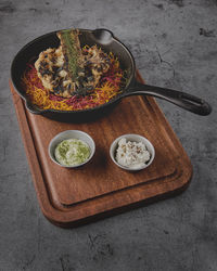 High angle view of food on table