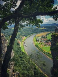 Scenic view of river passing through landscape