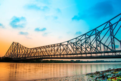 View of suspension bridge against cloudy sky