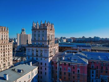 High angle view of buildings in city