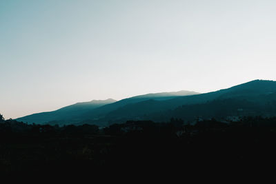 Scenic view of silhouette mountains against sky