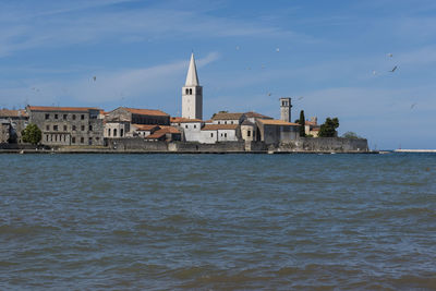 Porec waterfront with blue sky