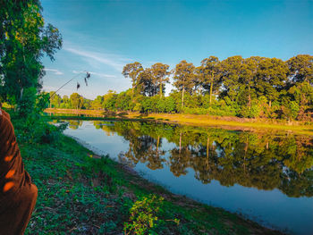 Reflection of trees in lake against sky