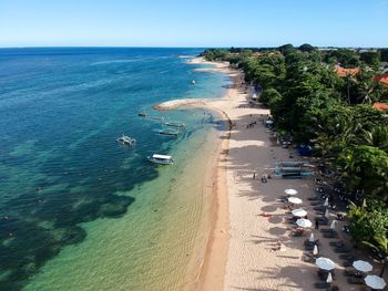 High angle view of beach against clear sky