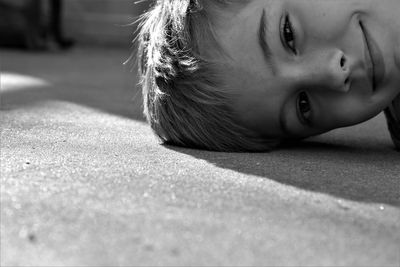 View of boy lying down