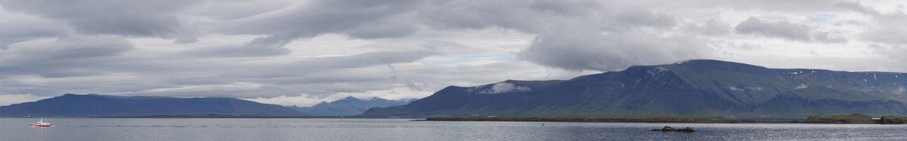 Panoramic view of lake and mountains against sky