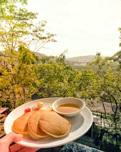 View of breakfast served on table