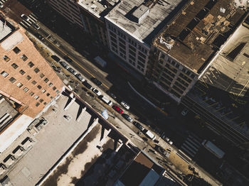 High angle view of street amidst buildings in city