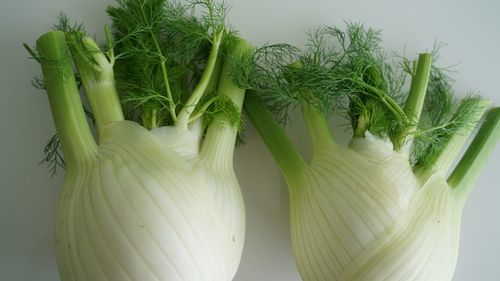 Close-up of fresh food against white background