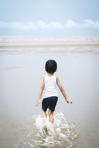  rear view of little child on beach