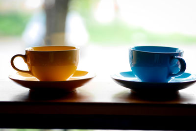 Close-up of coffee served on table