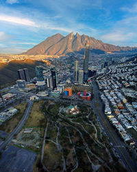 High angle view of townscape against sky