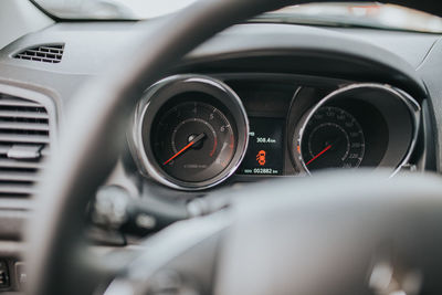 Close-up of dashboard of car