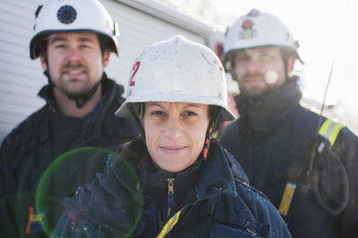 Firefighters looking at camera