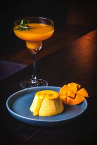 Close-up of food and drink on table