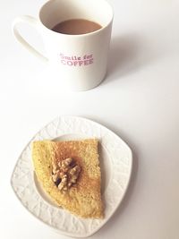 High angle view of breakfast served on table