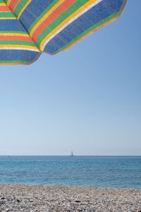 Scenic view of sea against clear blue sky