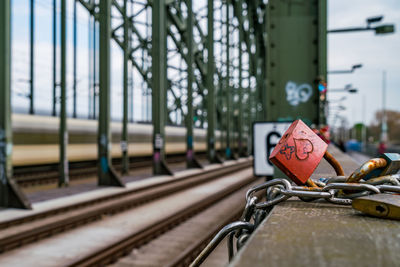 Close-up of railroad track against sky