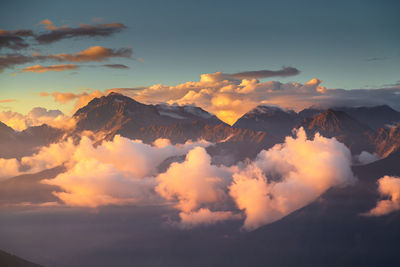 Beautiful sunset in the mountains of krasnaya polyana