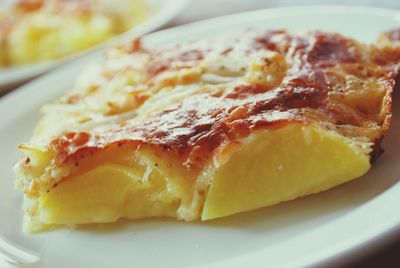 Close-up of potato gratin served in plate