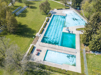 High angle view of swimming pool in field