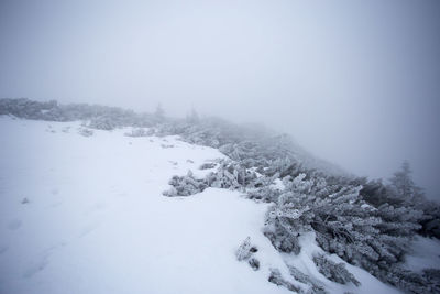 Scenic view of snow covered landscape against sky