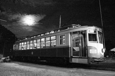 Train on railroad track at night