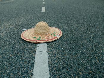 High angle view of hat on road