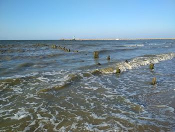 Scenic view of sea against clear sky