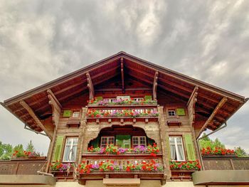 Low angle view of temple against building