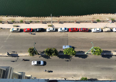 High angle view of cars in parking lot