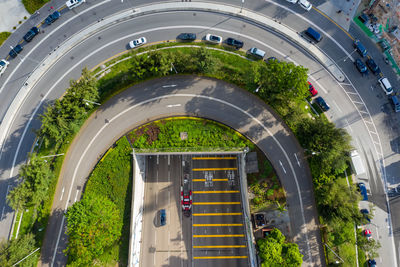 High angle view of road amidst buildings in city