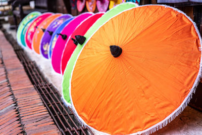 Close-up of multi colored pencils in market stall