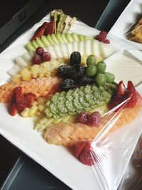 High angle view of fruits in plate