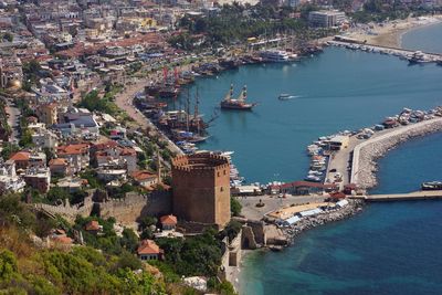 High angle view of buildings at waterfront